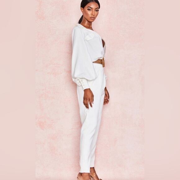House of CB Delilah Jumpsuit White deep‎ v long sleeve large long sleeve large - Picture 7 of 8